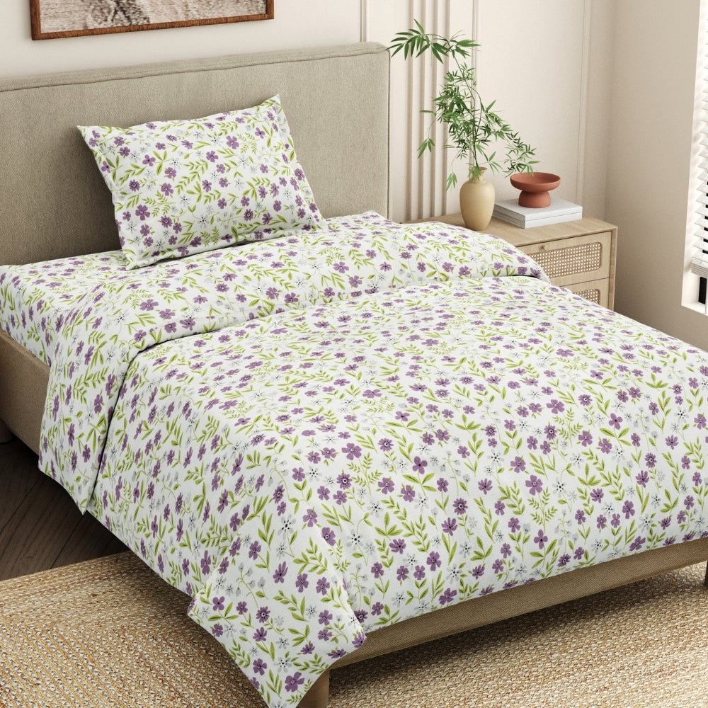 Haus & Kinder Moonlit Lavender Garden Single Flat Size Bedsheet, 186 TC - Dista