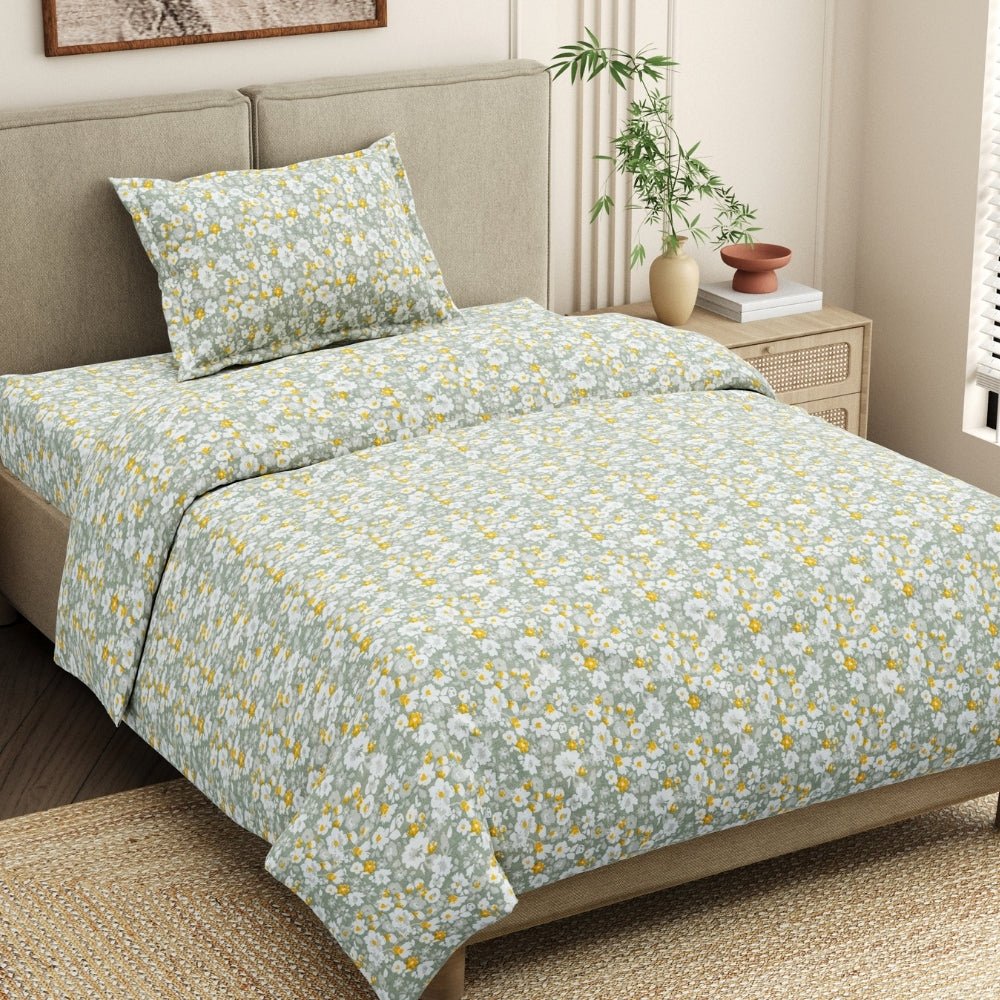 Haus & Kinder Verdant Whispers of Giverny Single Flat Size Bedsheet, 186 TC - Dista