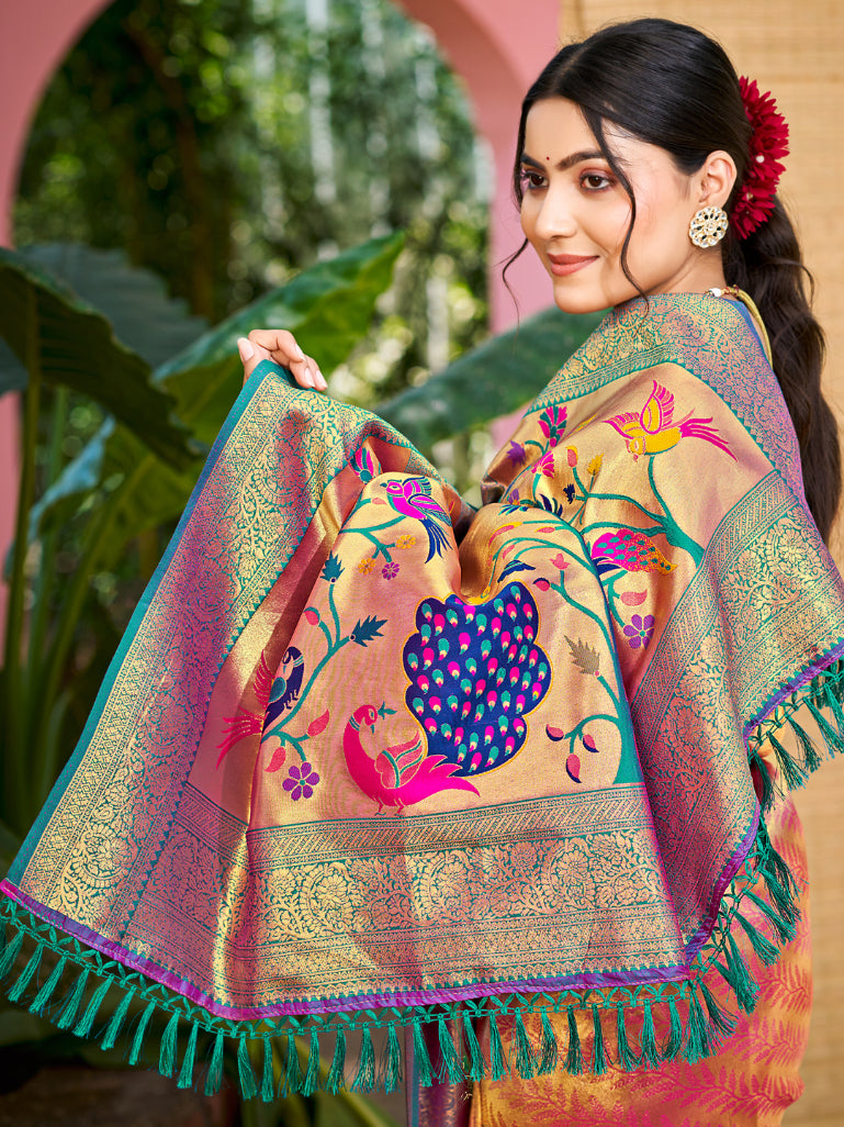 Sangam Prints Multi Color Kanjivaram Silk Woven Work Traditional Saree