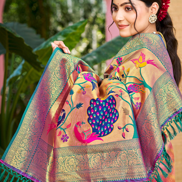 Sangam Prints Multi Color Kanjivaram Silk Woven Work Traditional Saree - Distacart