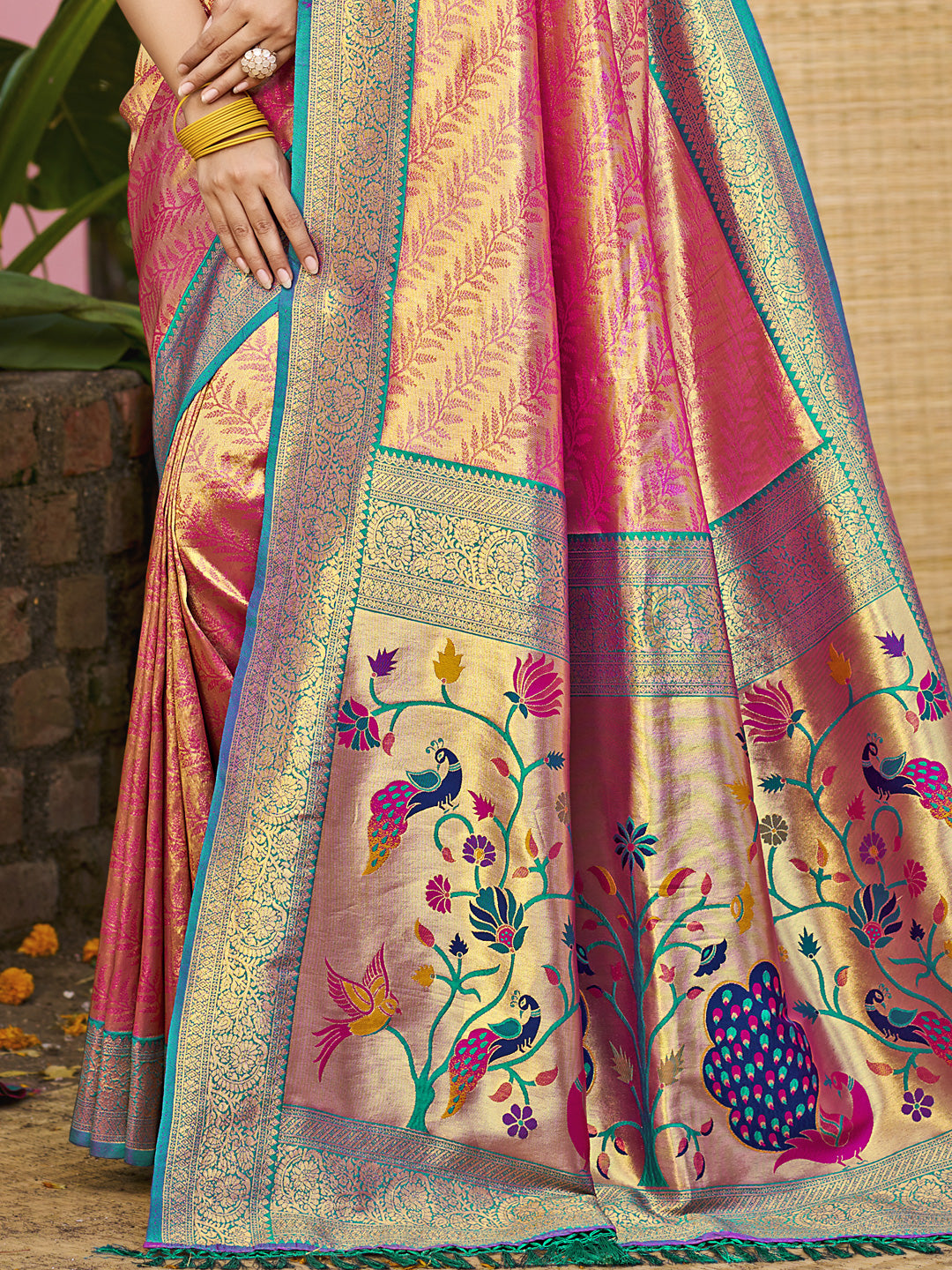 Sangam Prints Multi Color Kanjivaram Silk Woven Work Traditional Saree