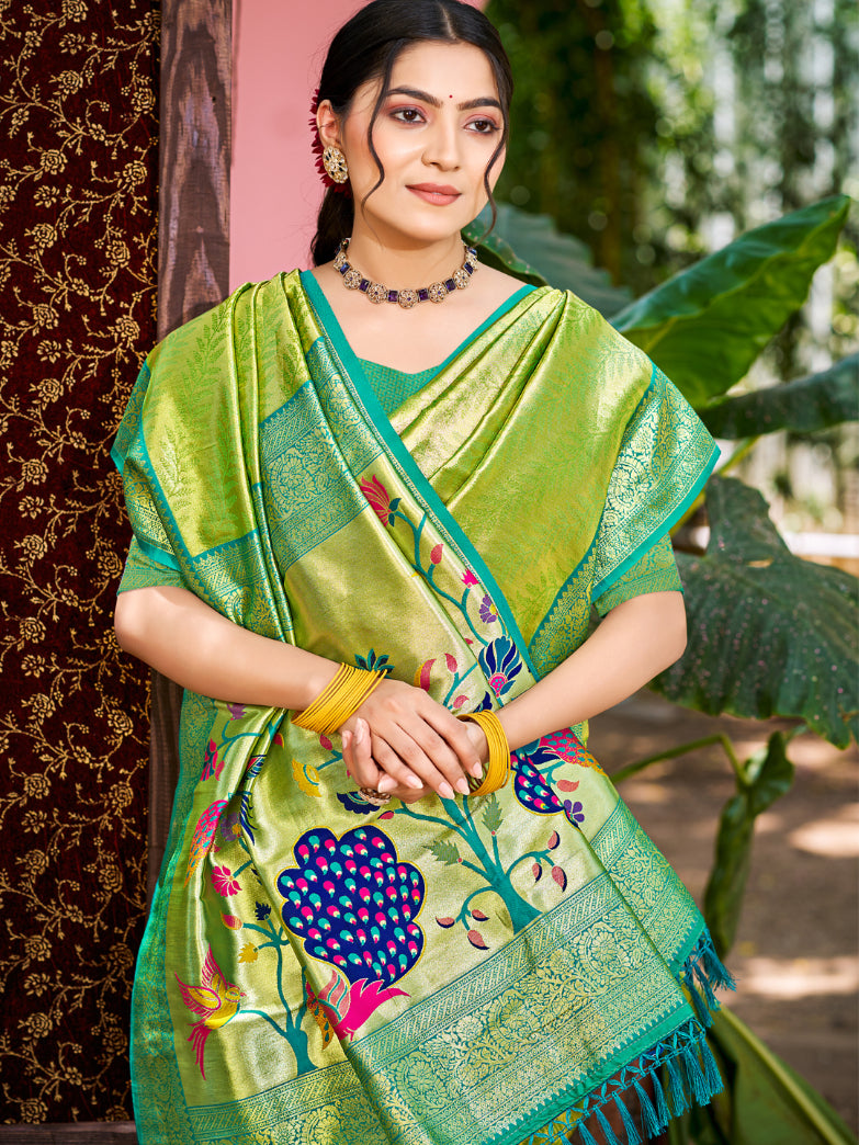 Sangam Prints Green Kanjivaram Silk Woven Work Traditional Saree