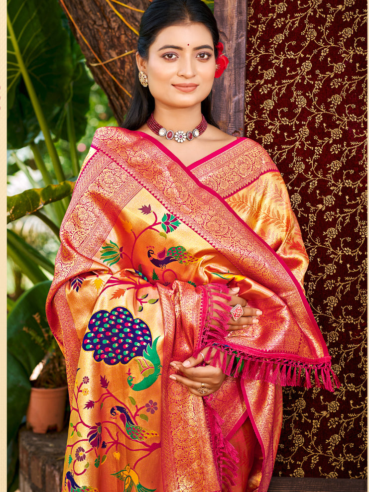 Sangam Prints Multi Color Kanjivaram Silk Woven Work Traditional Saree