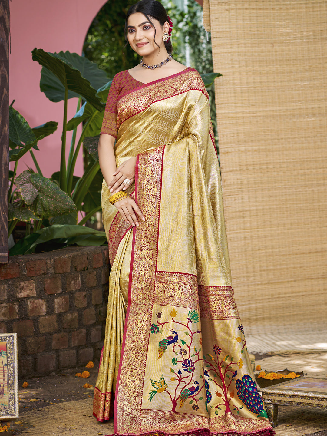 Sangam Prints Multi Color Kanjivaram Silk Woven Work Traditional Saree