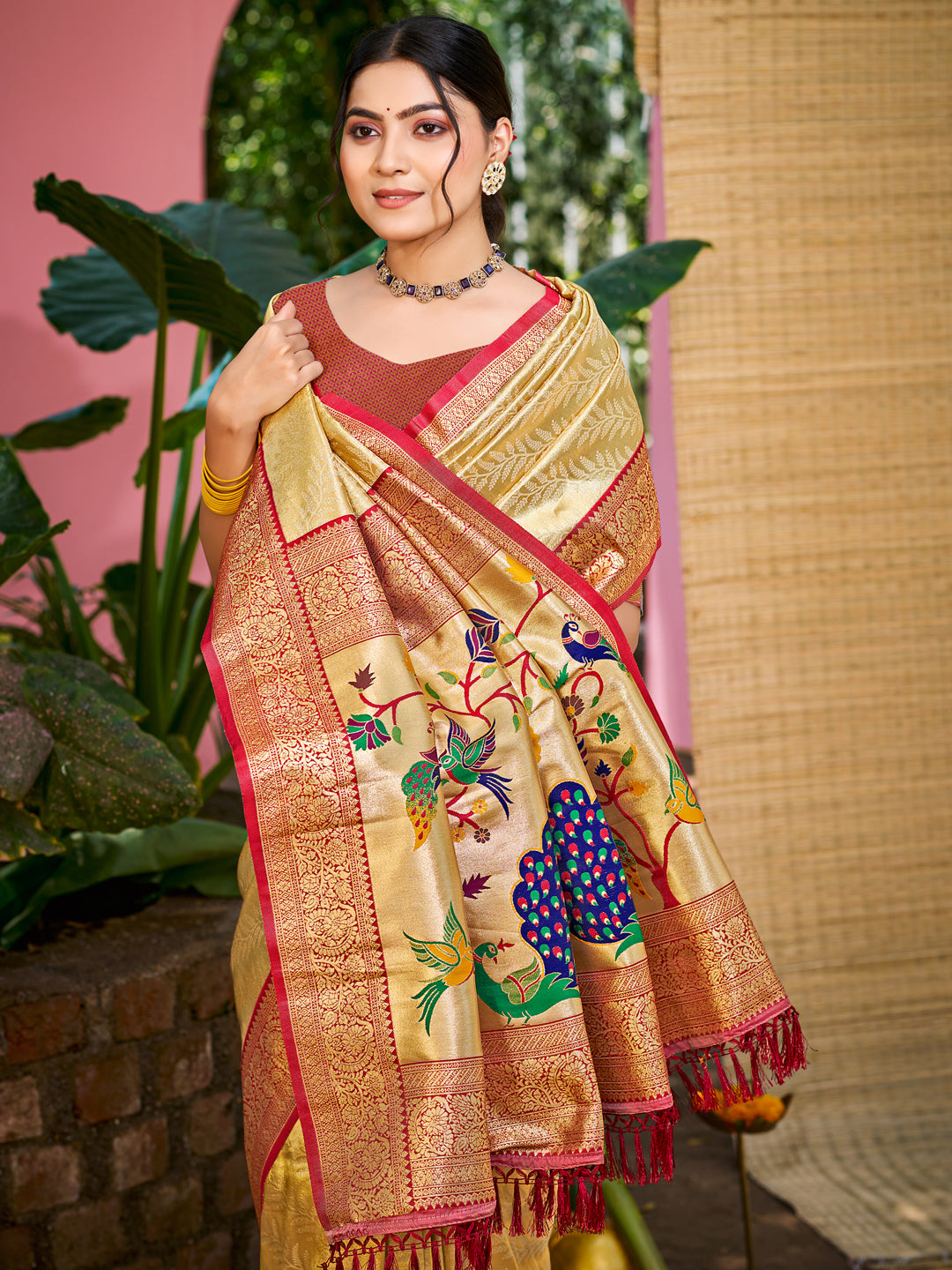 Sangam Prints Multi Color Kanjivaram Silk Woven Work Traditional Saree