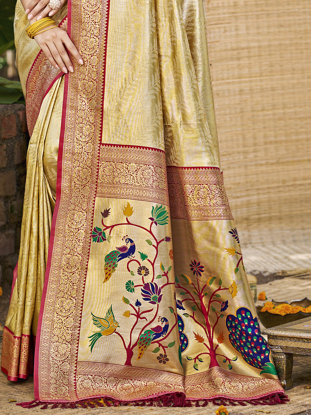 Sangam Prints Multi Color Kanjivaram Silk Woven Work Traditional Saree