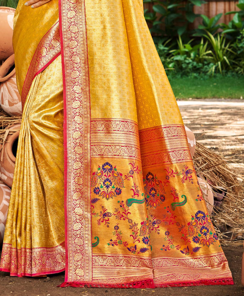 Sangam Prints Multi Color Kanjivaram Silk Woven Work Traditional Saree
