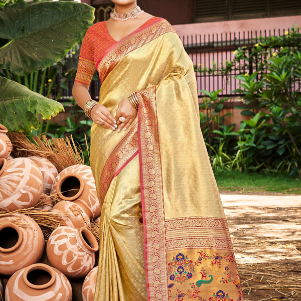 Sangam Prints Multi Color Kanjivaram Silk Woven Work Traditional Saree - Distacart