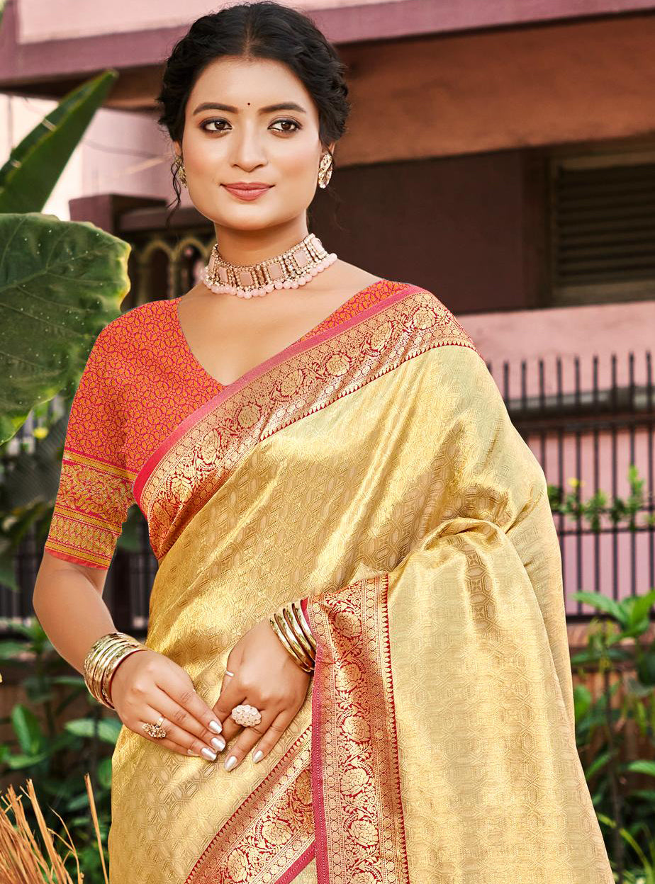 Sangam Prints Multi Color Kanjivaram Silk Woven Work Traditional Saree