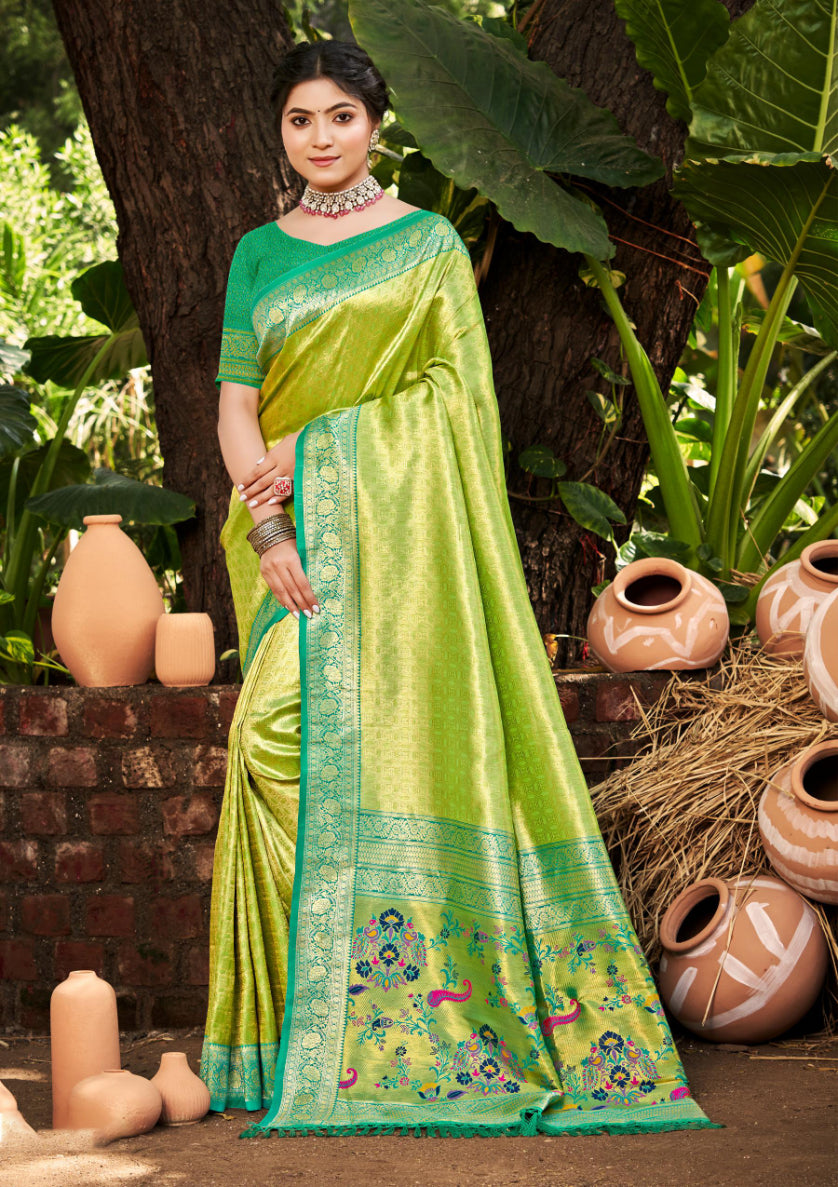 Sangam Prints Multi Color Kanjivaram Silk Woven Work Traditional Saree