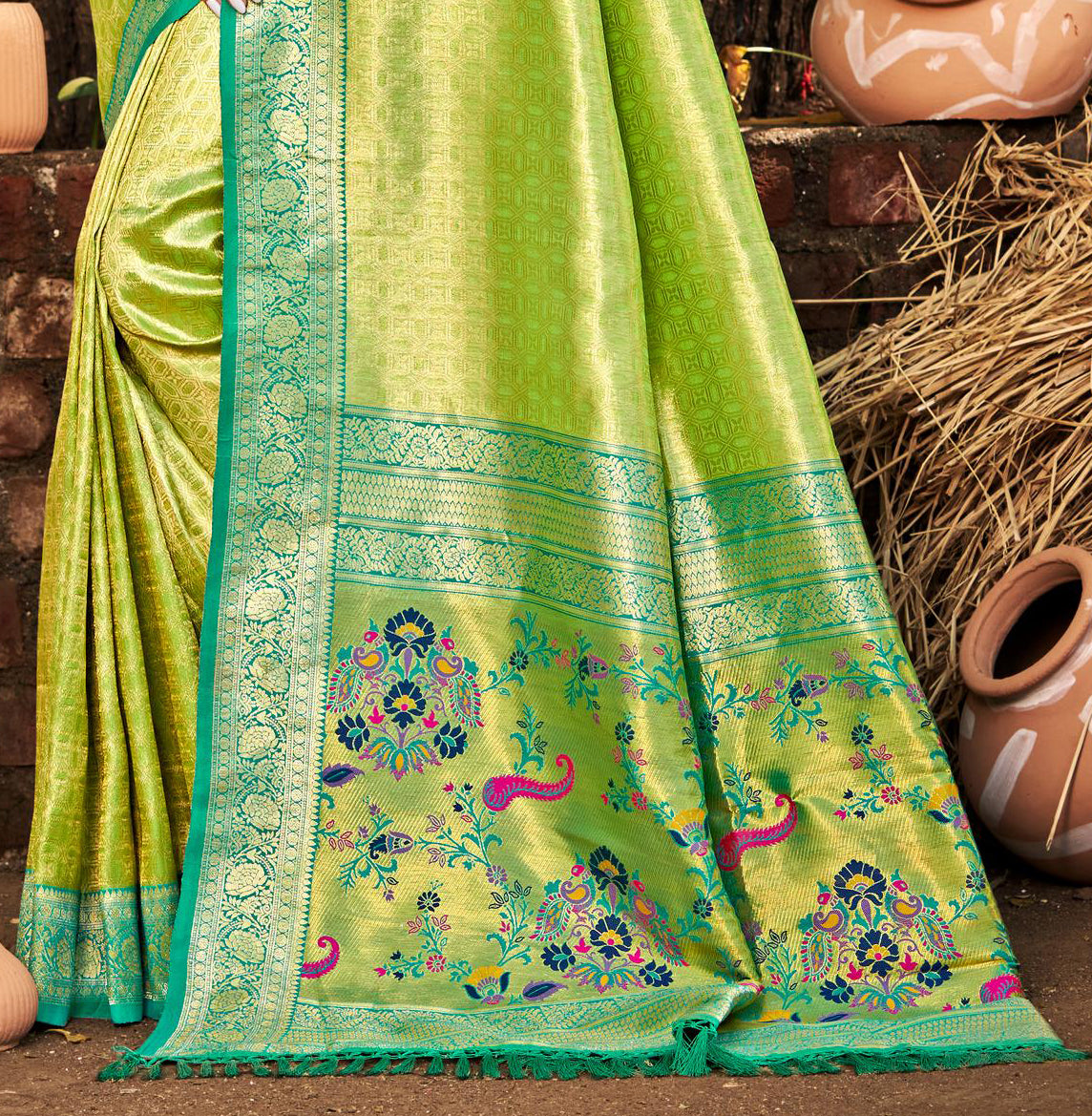 Sangam Prints Multi Color Kanjivaram Silk Woven Work Traditional Saree
