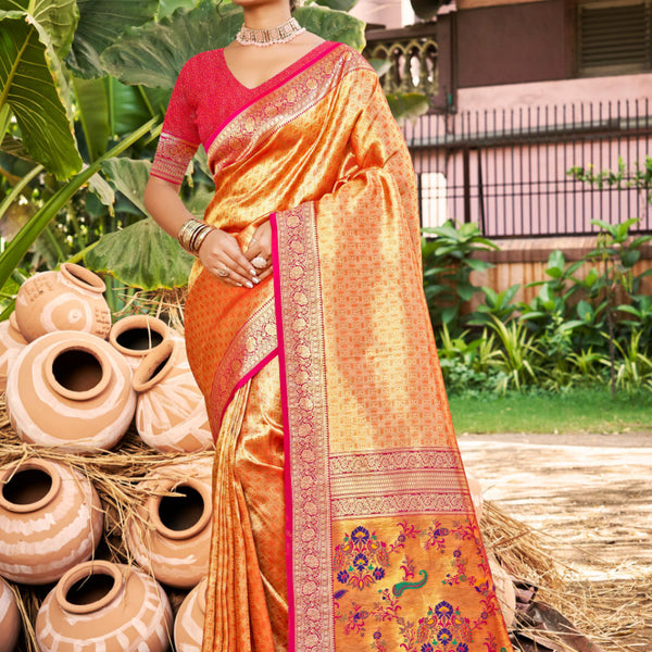 Sangam Prints Multi Color Kanjivaram Silk Woven Work Traditional Saree