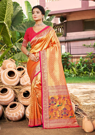 Sangam Prints Multi Color Kanjivaram Silk Woven Work Traditional Saree