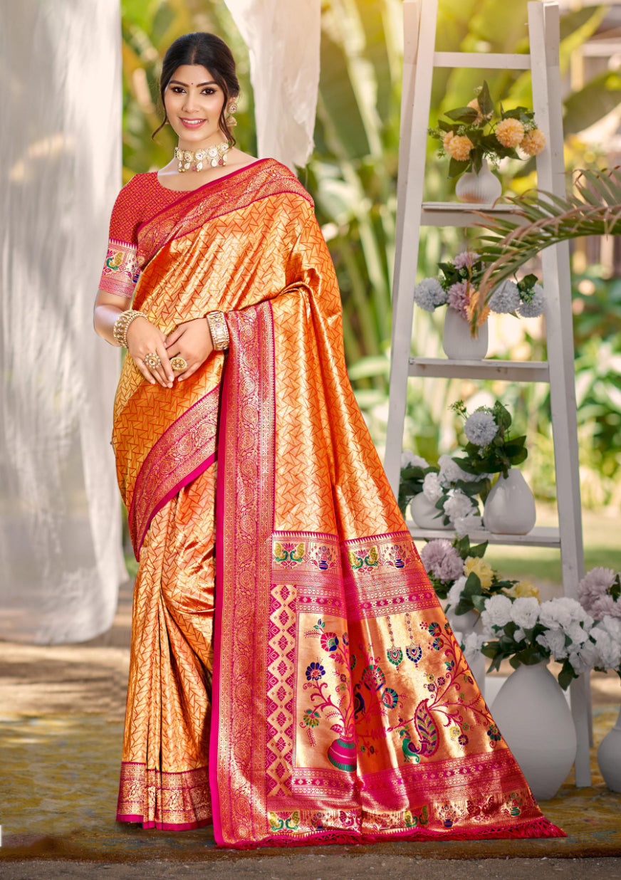 Sangam Prints Multi Color Kanjivaram Silk Woven Work Traditional Saree