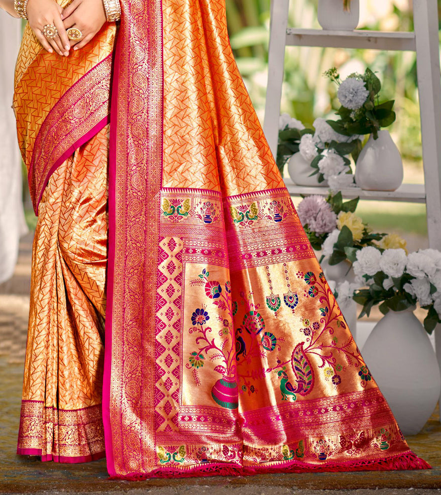 Sangam Prints Multi Color Kanjivaram Silk Woven Work Traditional Saree
