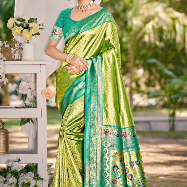 Sangam Prints Multi Color Kanjivaram Silk Woven Work Traditional Saree