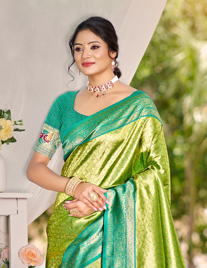 Sangam Prints Multi Color Kanjivaram Silk Woven Work Traditional Saree - Distacart