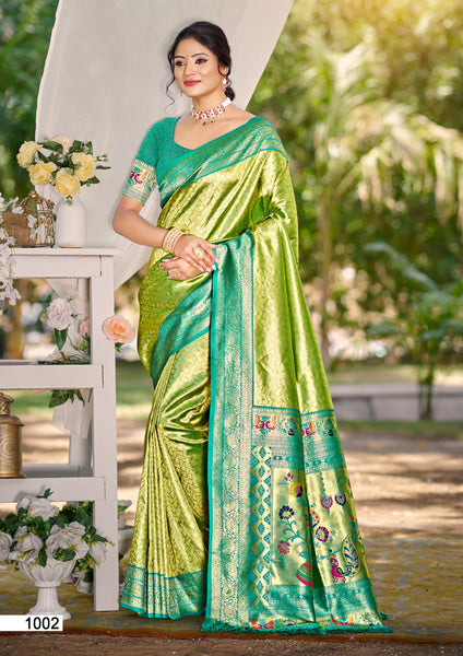 Sangam Prints Multi Color Kanjivaram Silk Woven Work Traditional Saree