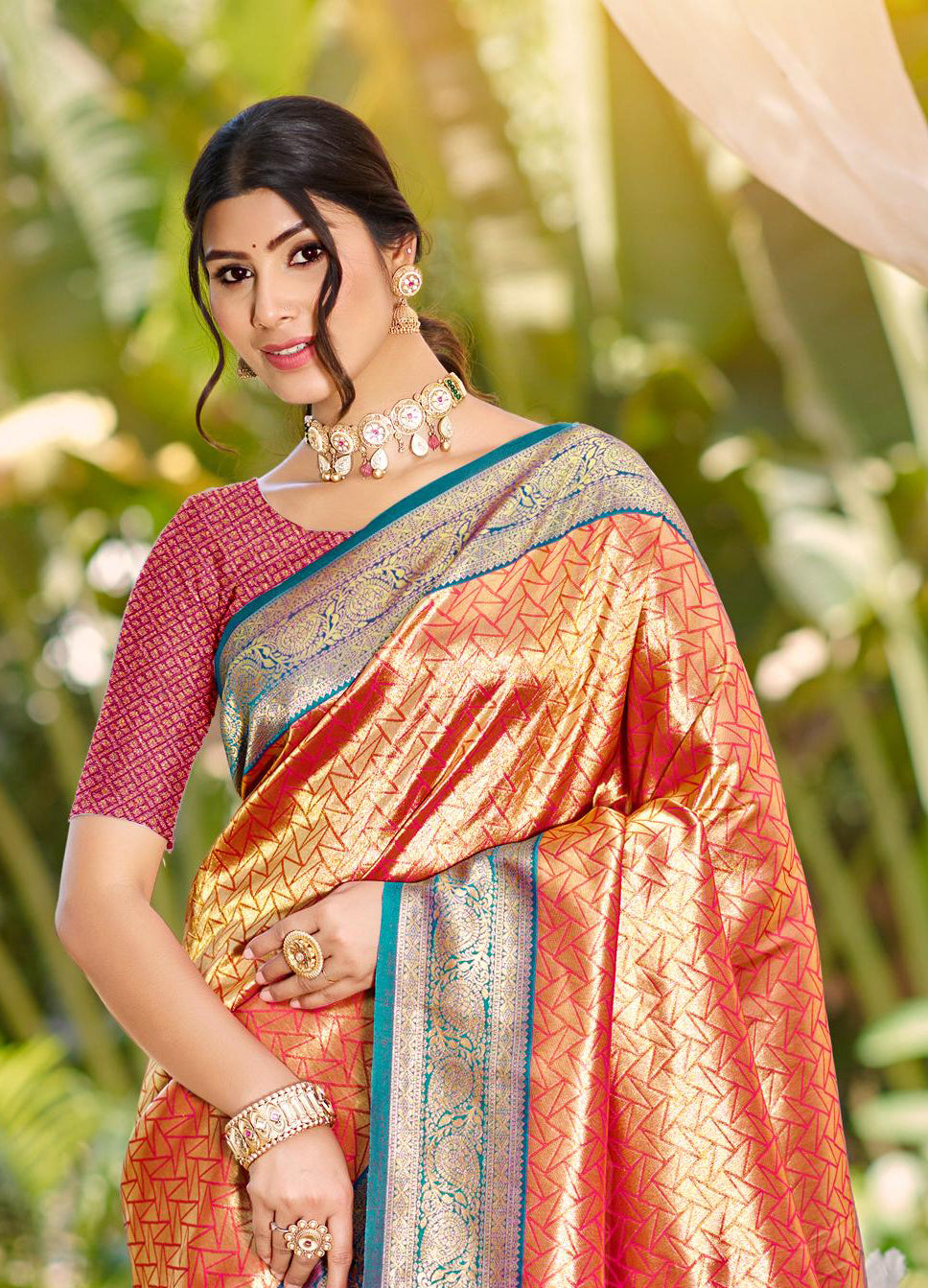 Sangam Prints Multi Color Kanjivaram Silk Woven Work Traditional Saree