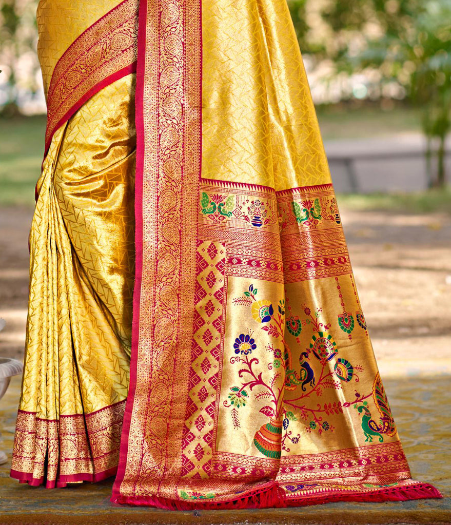 Sangam Prints Multi Color Kanjivaram Silk Woven Work Traditional Saree