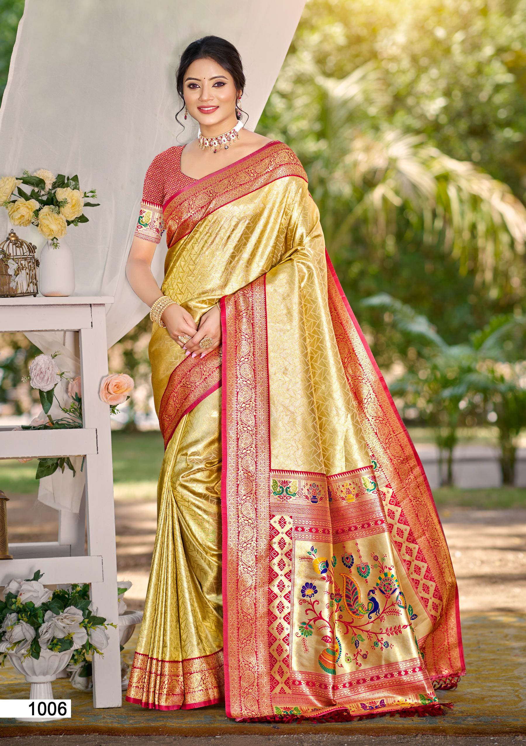 Sangam Prints Multi Color Kanjivaram Silk Woven Work Traditional Saree