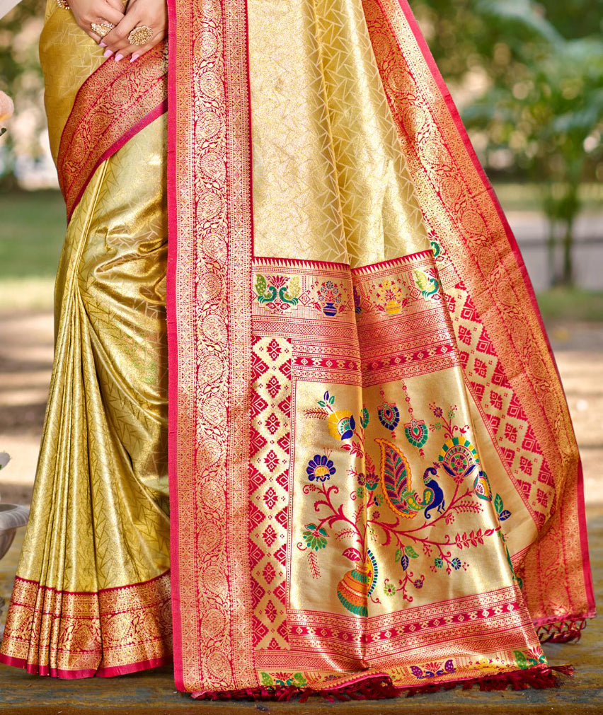 Sangam Prints Multi Color Kanjivaram Silk Woven Work Traditional Saree