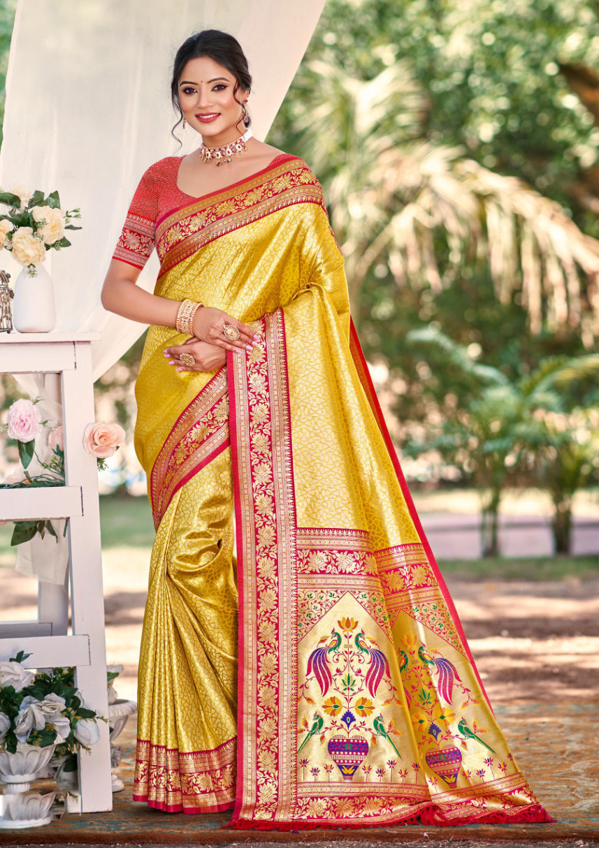 Sangam Prints Multi Color Kanjivaram Silk Woven Work Traditional Saree