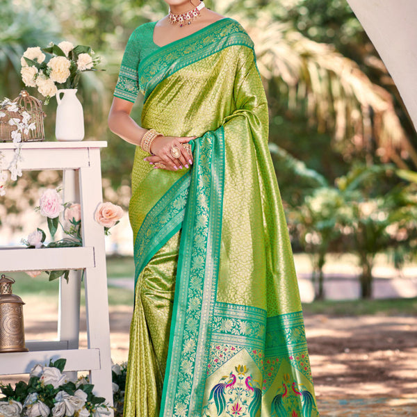 Sangam Prints Multi Color Kanjivaram Silk Woven Work Traditional Saree - Distacart