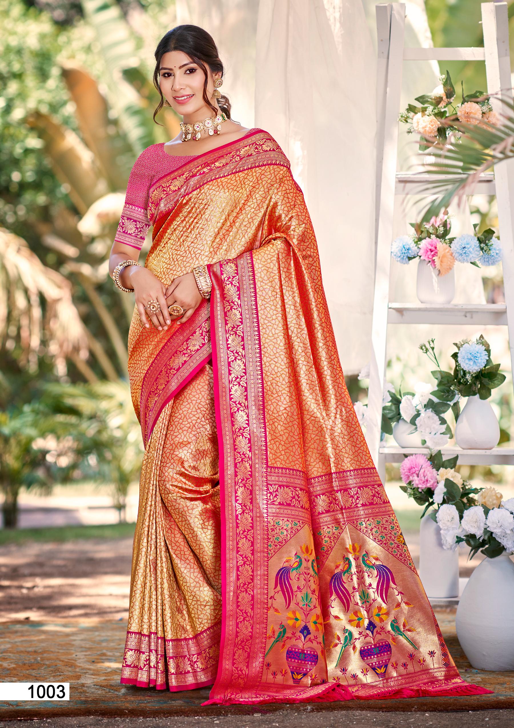 Sangam Prints Multi Color Kanjivaram Silk Woven Work Traditional Saree