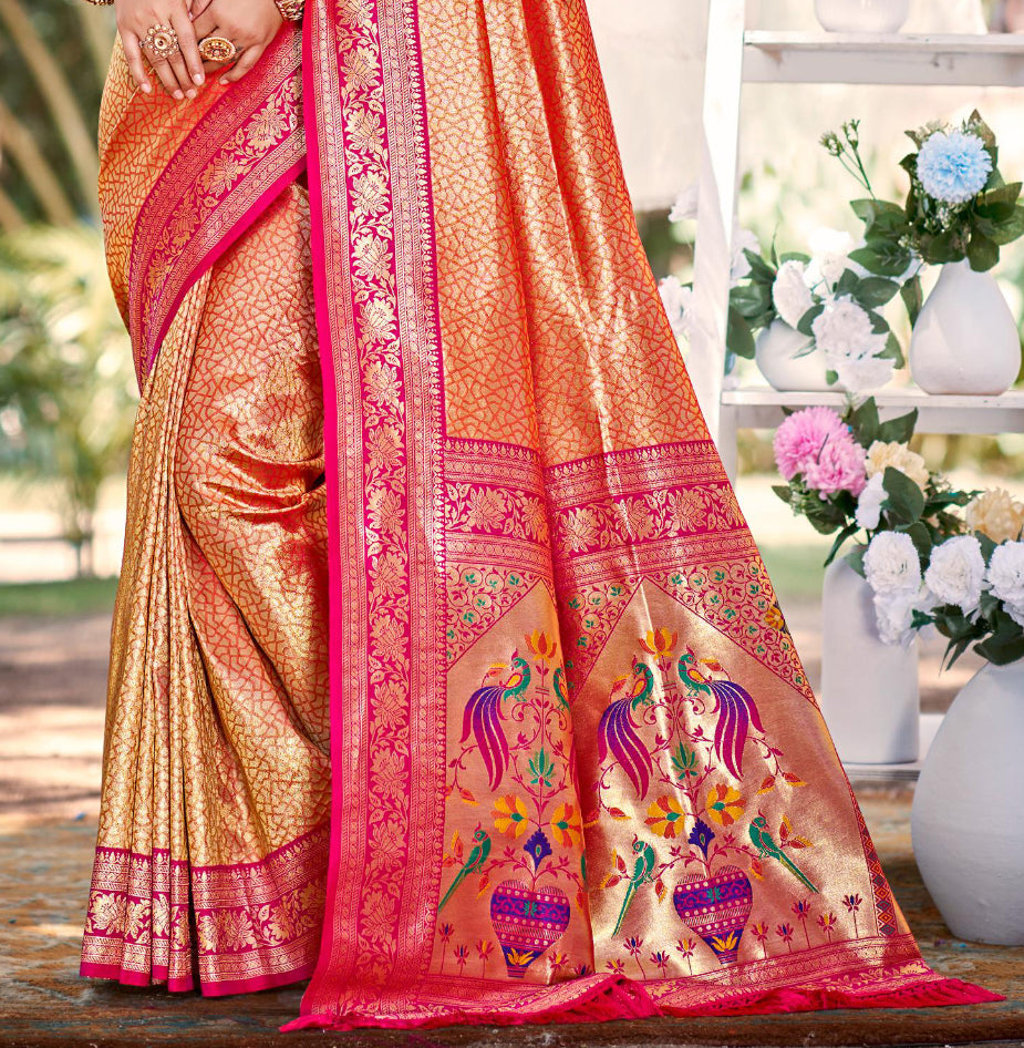 Sangam Prints Multi Color Kanjivaram Silk Woven Work Traditional Saree