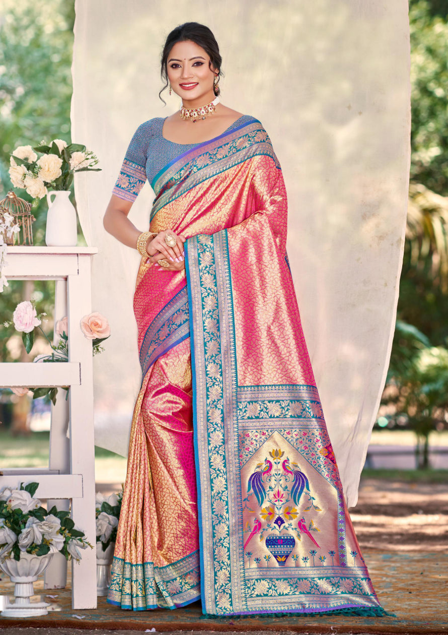 Sangam Prints Multi Color Kanjivaram Silk Woven Work Traditional Saree