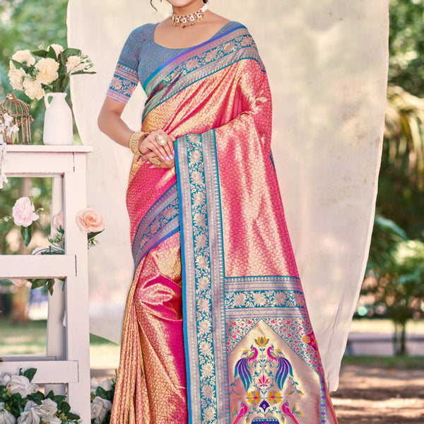 Sangam Prints Multi Color Kanjivaram Silk Woven Work Traditional Saree