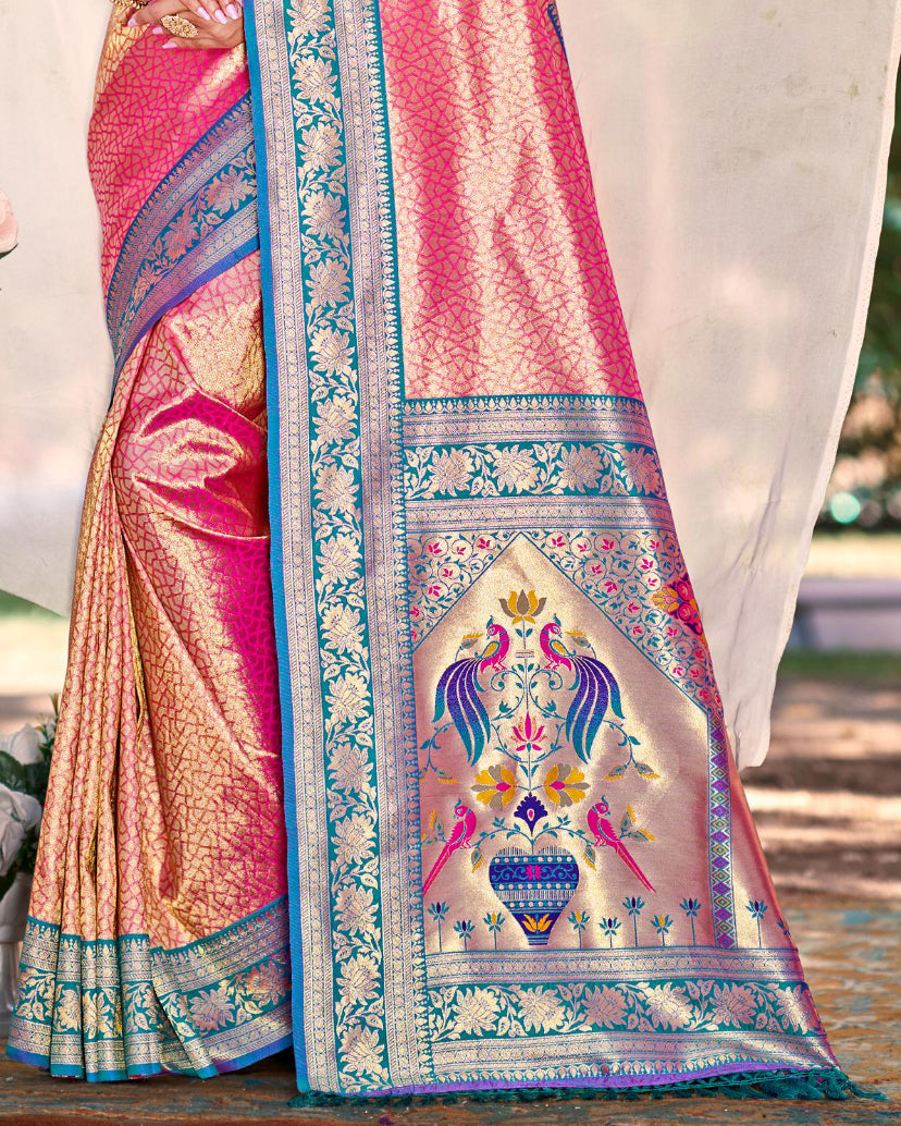 Sangam Prints Multi Color Kanjivaram Silk Woven Work Traditional Saree