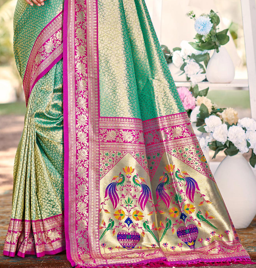 Sangam Prints Multi Color Kanjivaram Silk Woven Work Traditional Saree - Distacart