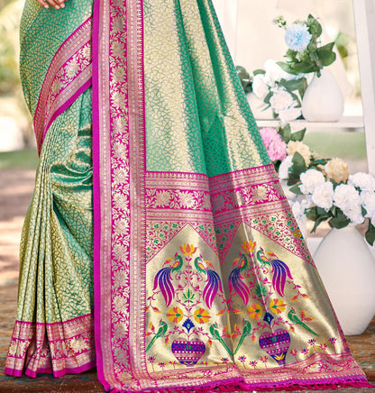 Sangam Prints Multi Color Kanjivaram Silk Woven Work Traditional Saree - Distacart