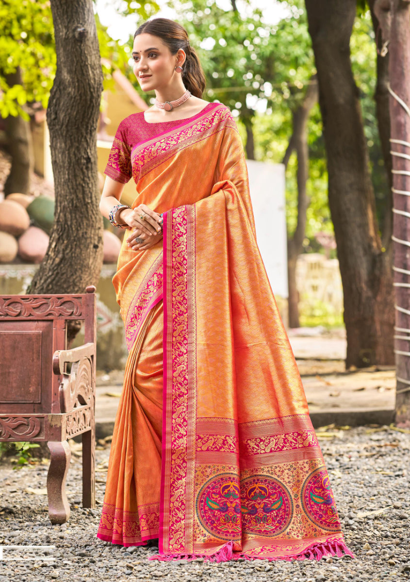 Sangam Prints Multi Color Kanjivaram Silk Woven Work Traditional Saree