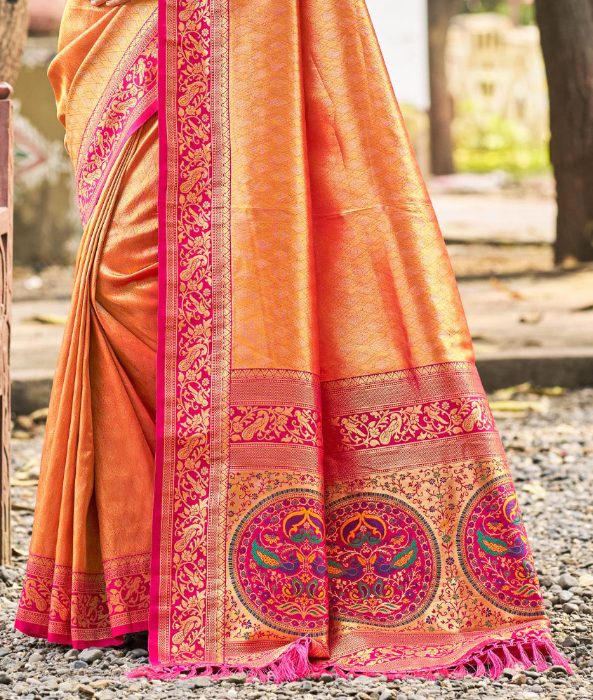Sangam Prints Multi Color Kanjivaram Silk Woven Work Traditional Saree