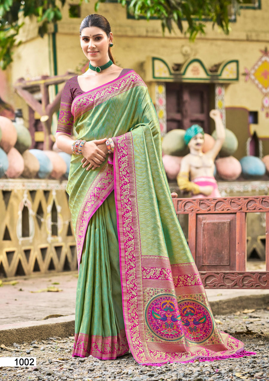 Sangam Prints Multi Color Kanjivaram Silk Woven Work Traditional Saree