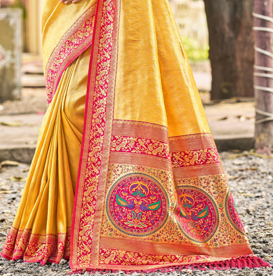Sangam Prints Multi Color Kanjivaram Silk Woven Work Traditional Saree