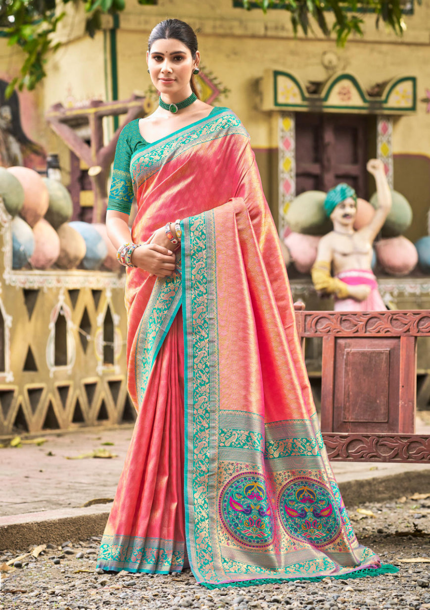 Sangam Prints Multi Color Kanjivaram Silk Woven Work Traditional Saree