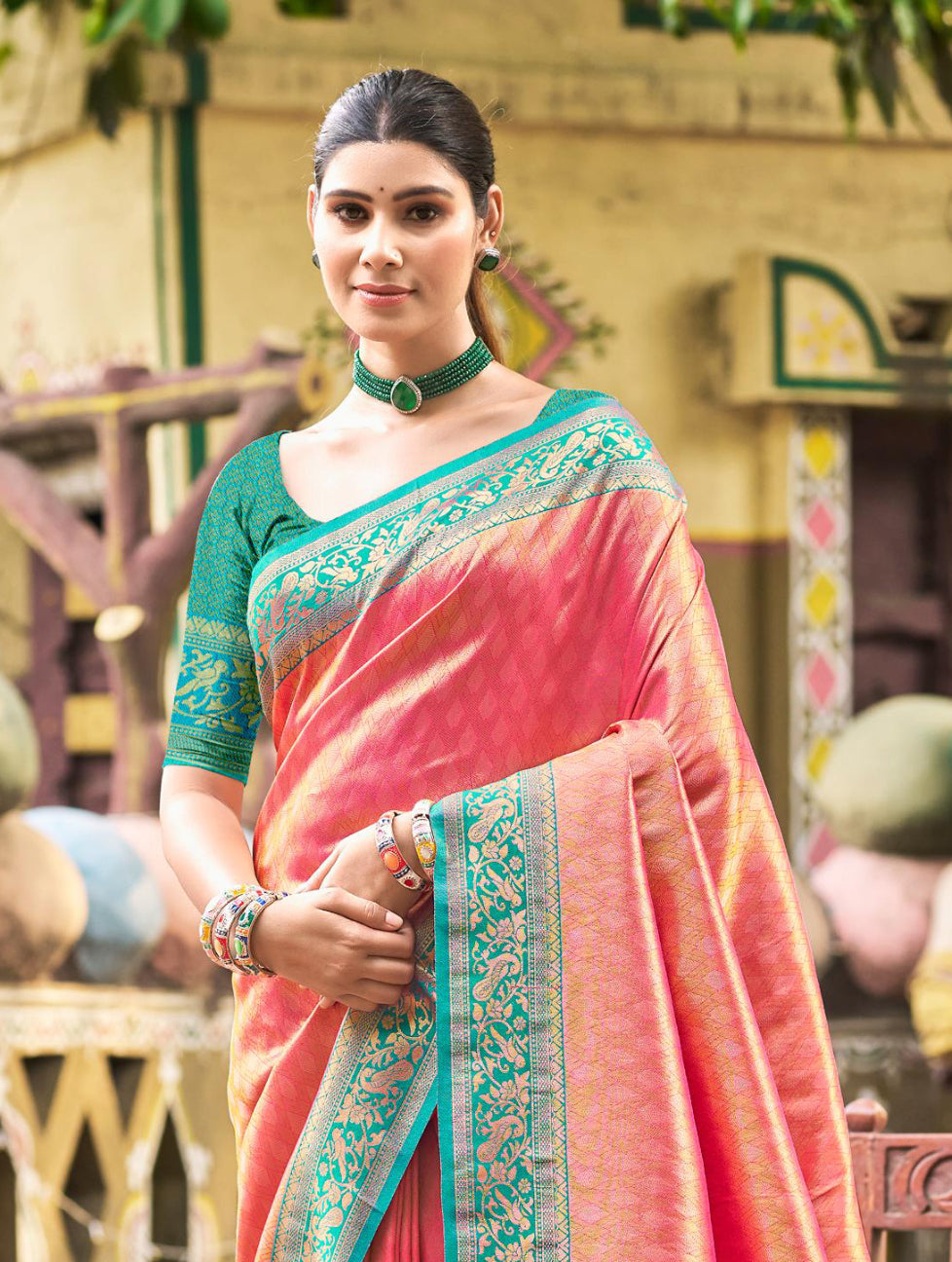 Sangam Prints Multi Color Kanjivaram Silk Woven Work Traditional Saree