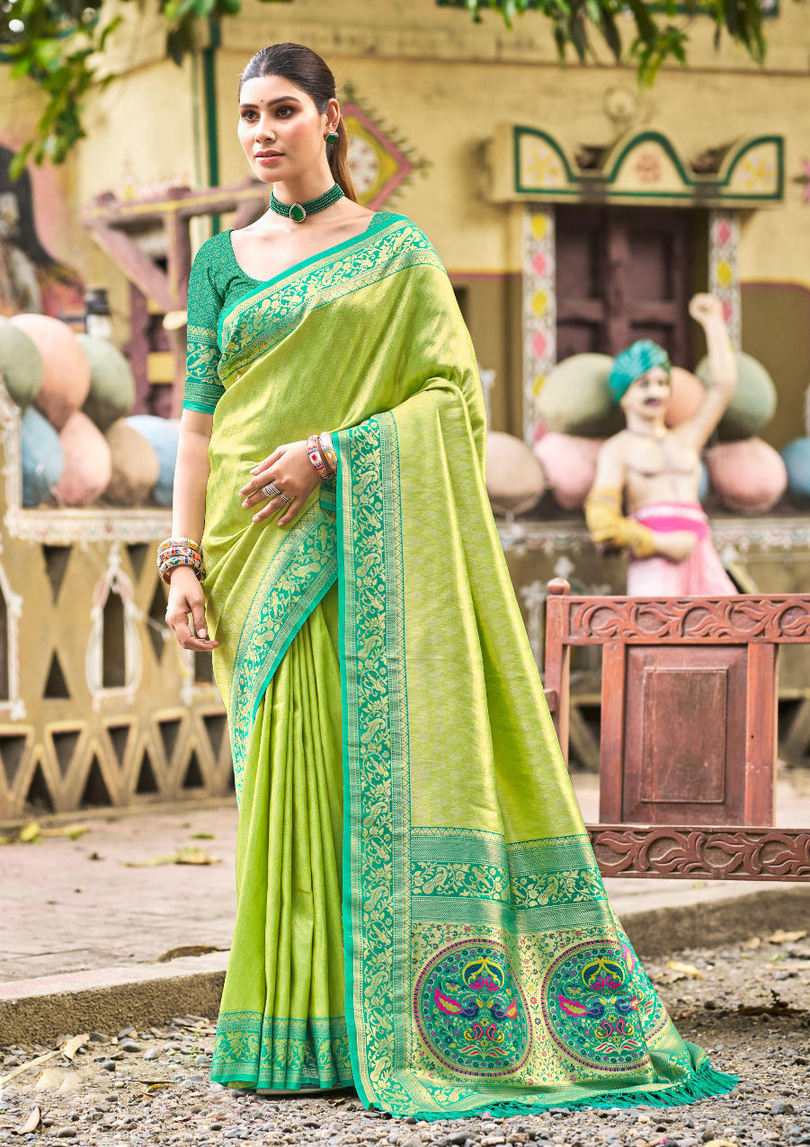 Sangam Prints Multi Color Kanjivaram Silk Woven Work Traditional Saree