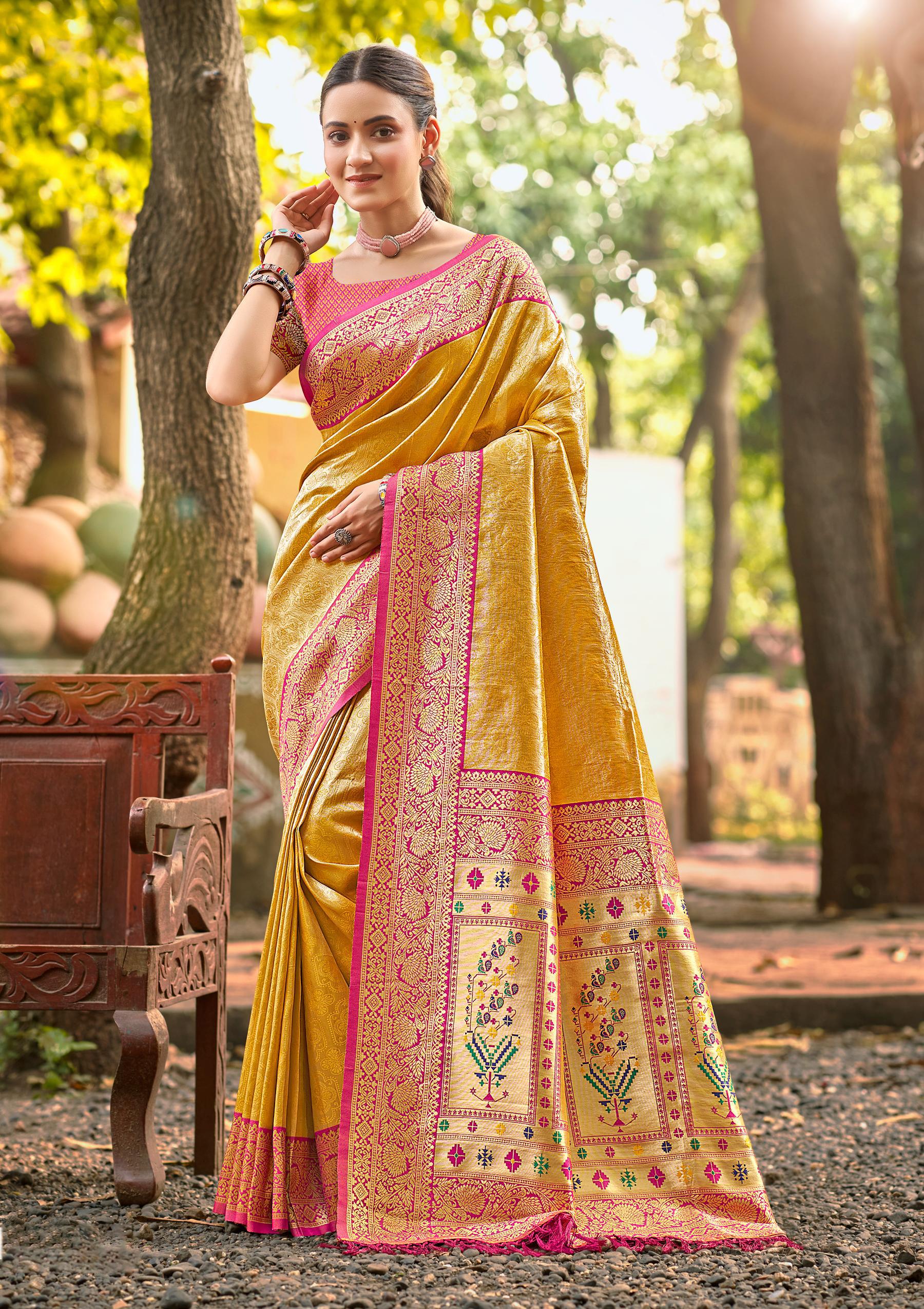 Sangam Prints Multi Color Kanjivaram Silk Woven Work Traditional Saree
