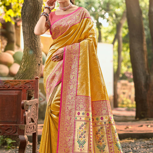 Sangam Prints Multi Color Kanjivaram Silk Woven Work Traditional Saree - Distacart