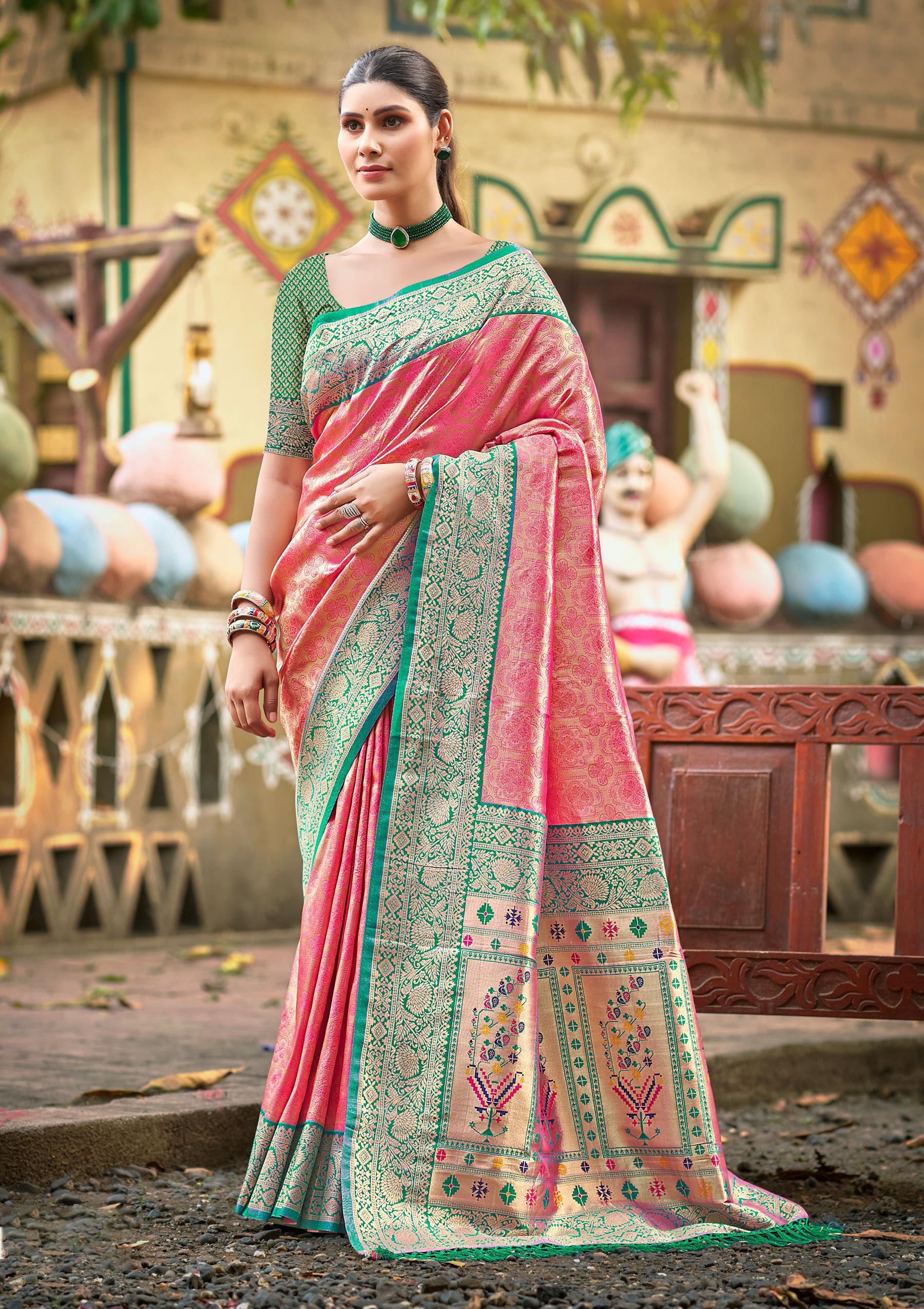 Sangam Prints Multi Color Kanjivaram Silk Woven Work Traditional Saree - Distacart
