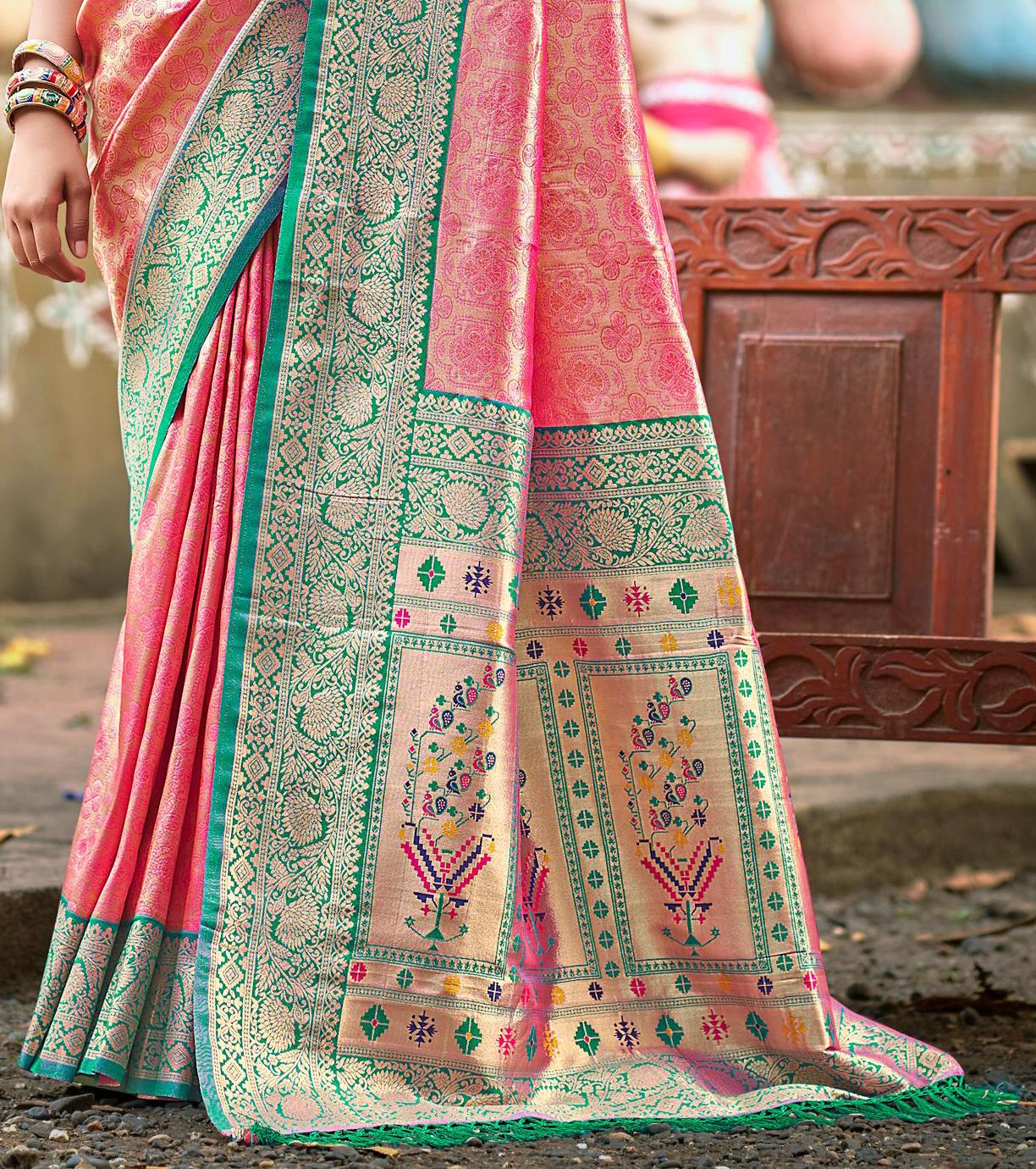 Sangam Prints Multi Color Kanjivaram Silk Woven Work Traditional Saree