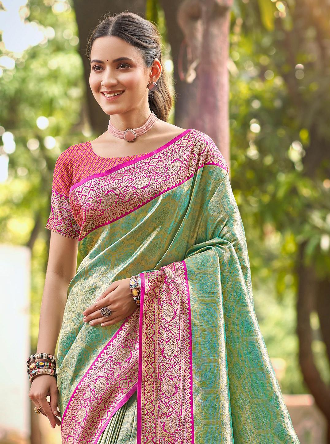 Sangam Prints Multi Color Kanjivaram Silk Woven Work Traditional Saree