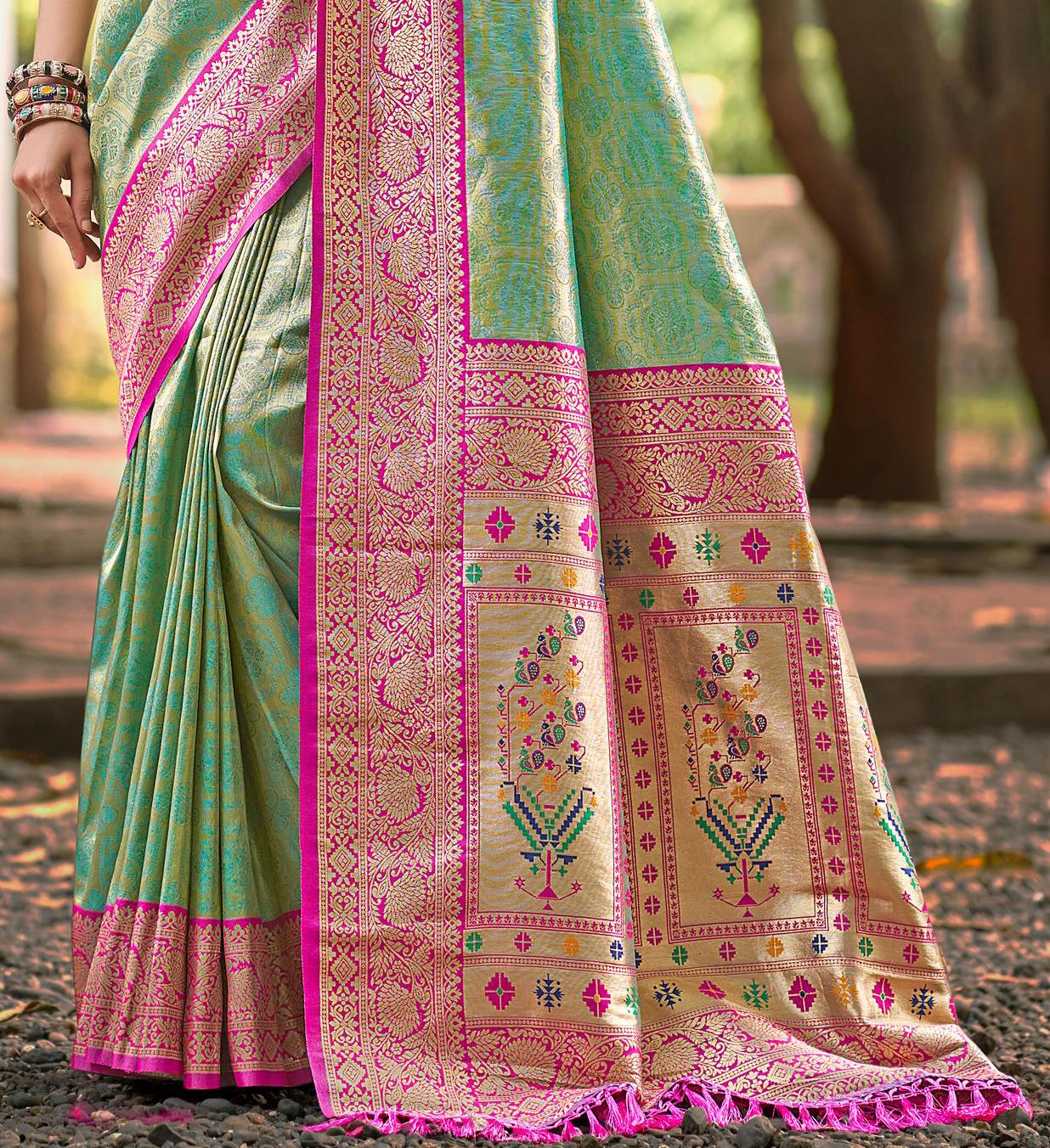 Sangam Prints Multi Color Kanjivaram Silk Woven Work Traditional Saree