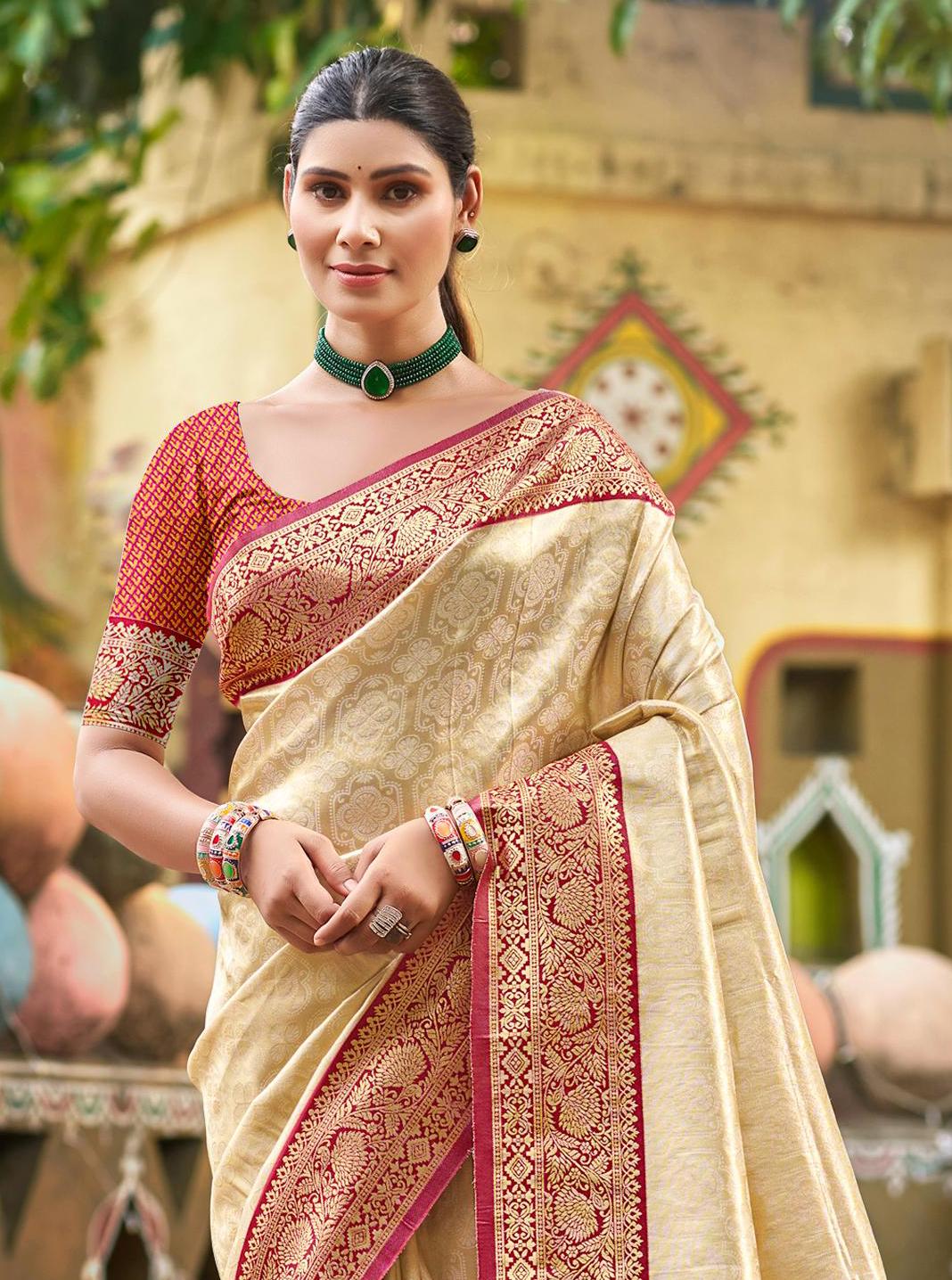 Sangam Prints Multi Color Kanjivaram Silk Woven Work Traditional Saree