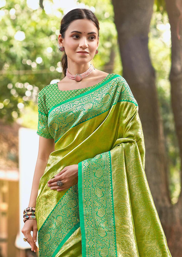 Sangam Prints Multi Color Kanjivaram Silk Woven Work Traditional Saree